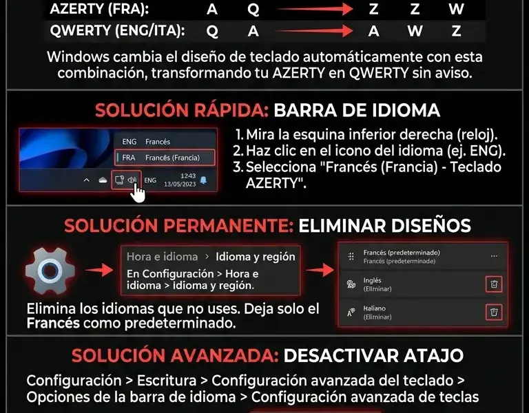Infografica: El teclado AZERTY escribe caracteres incorrectos: c&oacute;mo solucionarlo definitivamente