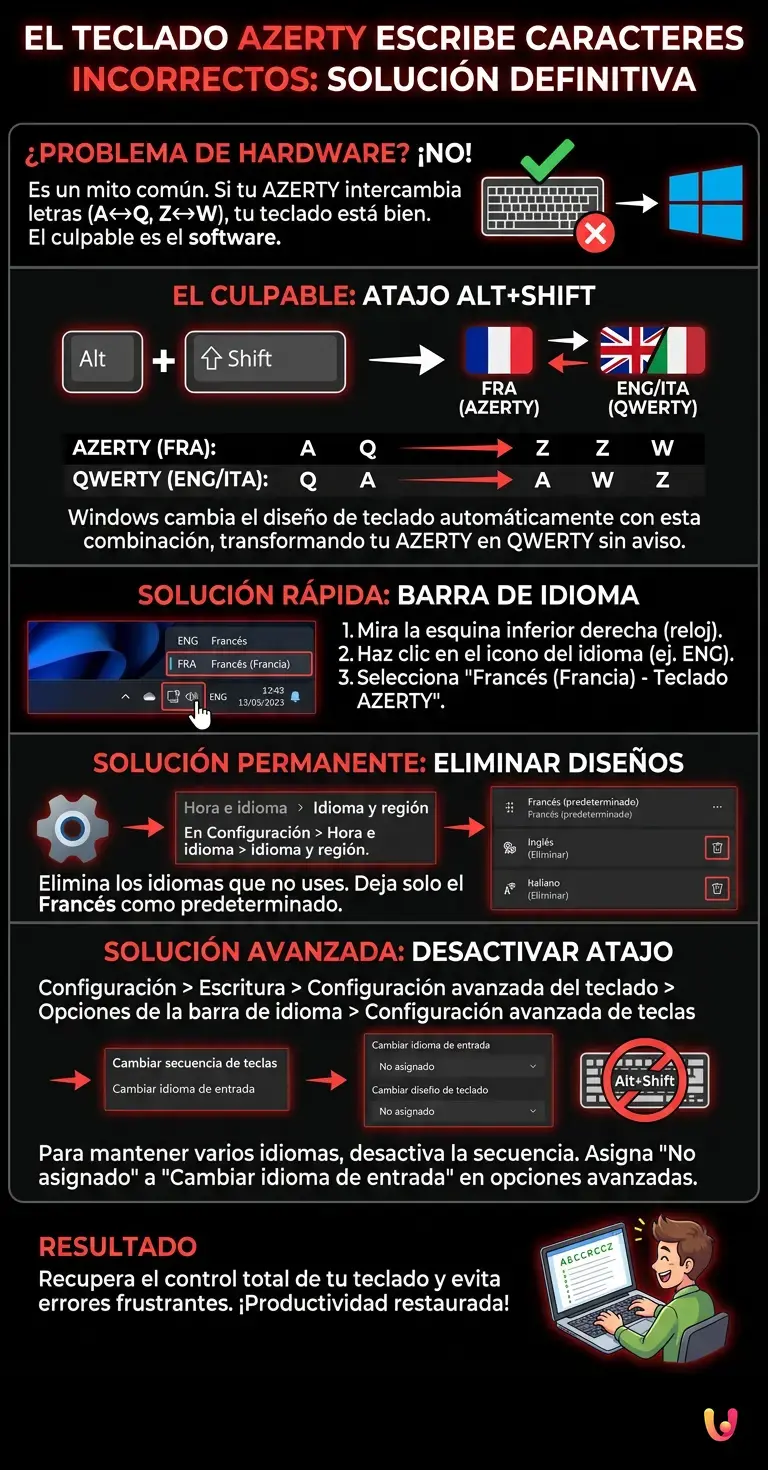 El teclado AZERTY escribe caracteres incorrectos: c&oacute;mo solucionarlo definitivamente - Infograf&iacute;a resumen