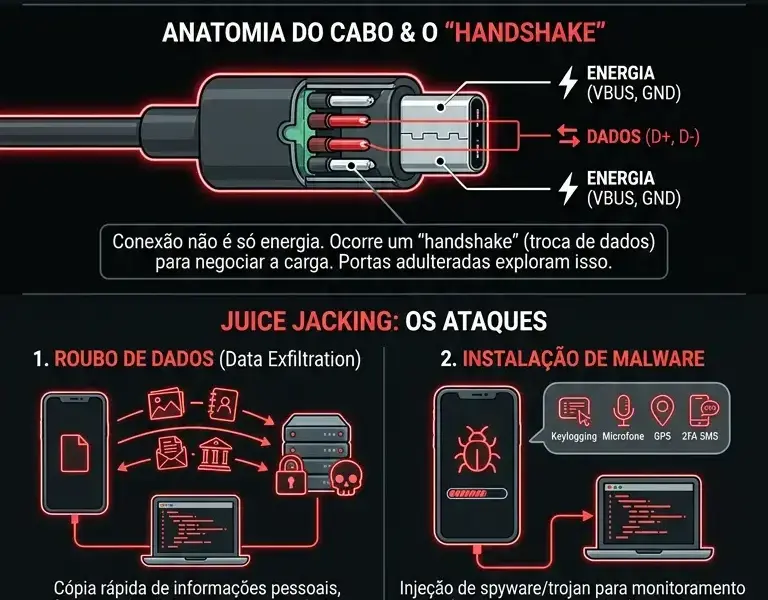 Infografica: Entradas USB em aeroportos: a armadilha invis&iacute;vel que rouba seus dados