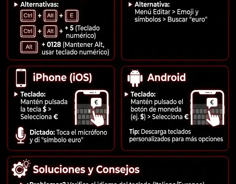 Infografica: Escribir el s&iacute;mbolo del euro (&euro;): Atajos y trucos