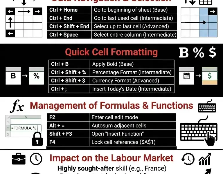 Infografica: Excel keyboard shortcuts: the 50 most useful for working quickly