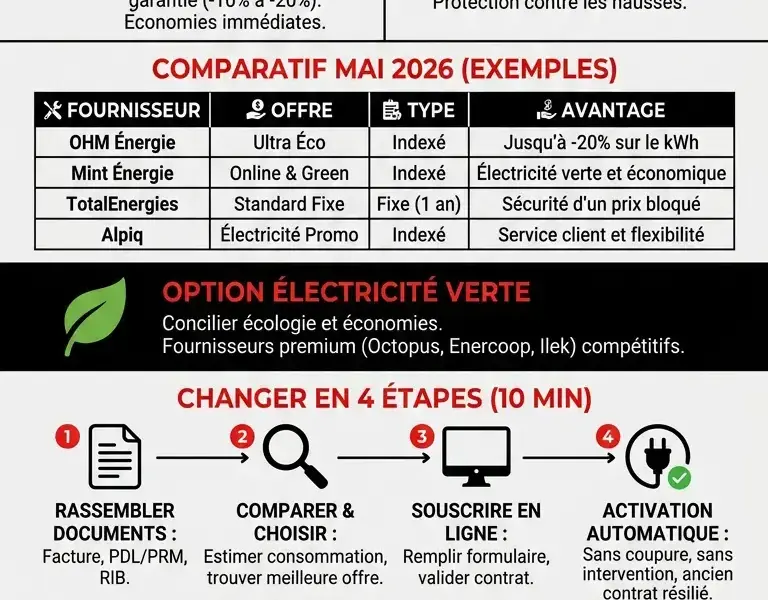 Infografica: Fournisseur d'&eacute;lectricit&eacute; pas cher 2026 : comparatif et guide pour changer