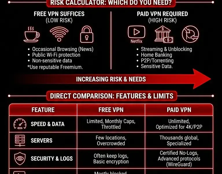Infografica: Free vs. Paid VPNs: Hidden Risks and When It's Worth Paying