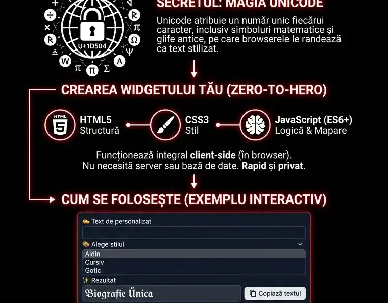 Infografica: Generator de fonturi pentru biografie: Ghid complet și widget Unicode