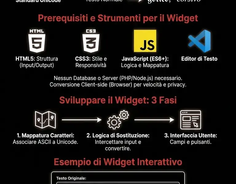 Infografica: Generatore Font per Bio: Guida Completa e Widget Unicode