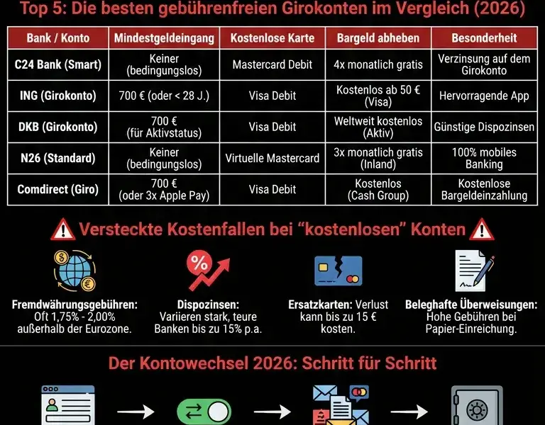 Infografica: Girokonto kostenlos 2026: Die besten Angebote ohne Geb&uuml;hren im Vergleich