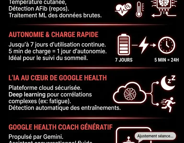 Infografica: Google Fitbit Air : suivi biom&eacute;trique passif et analyse IA