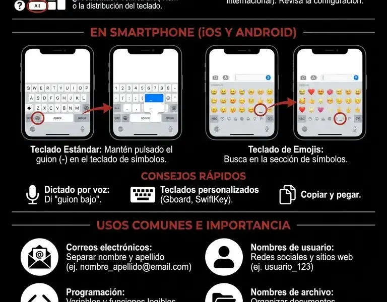 Infografica: Guion bajo (_): c&oacute;mo escribirlo en PC y smartphone