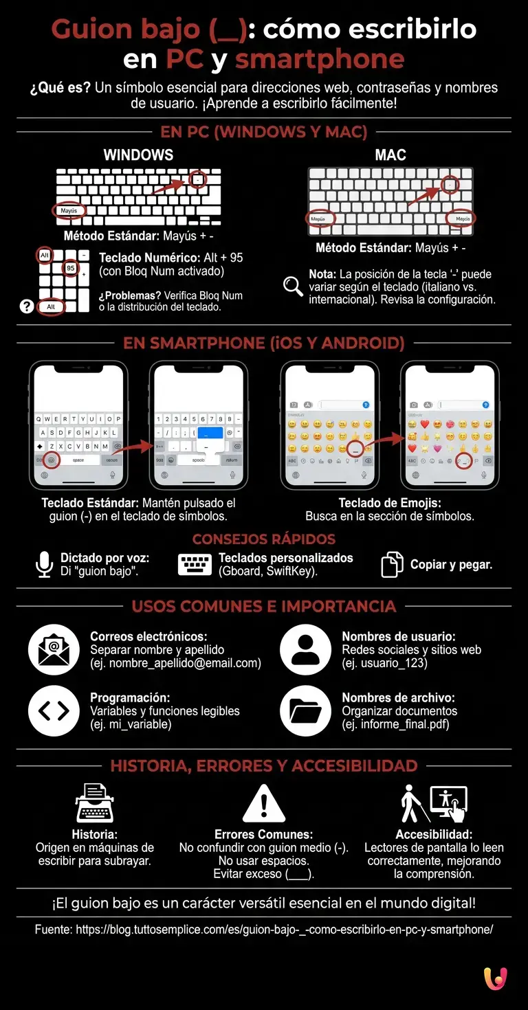 Guion bajo (_): c&oacute;mo escribirlo en PC y smartphone - Infograf&iacute;a resumen