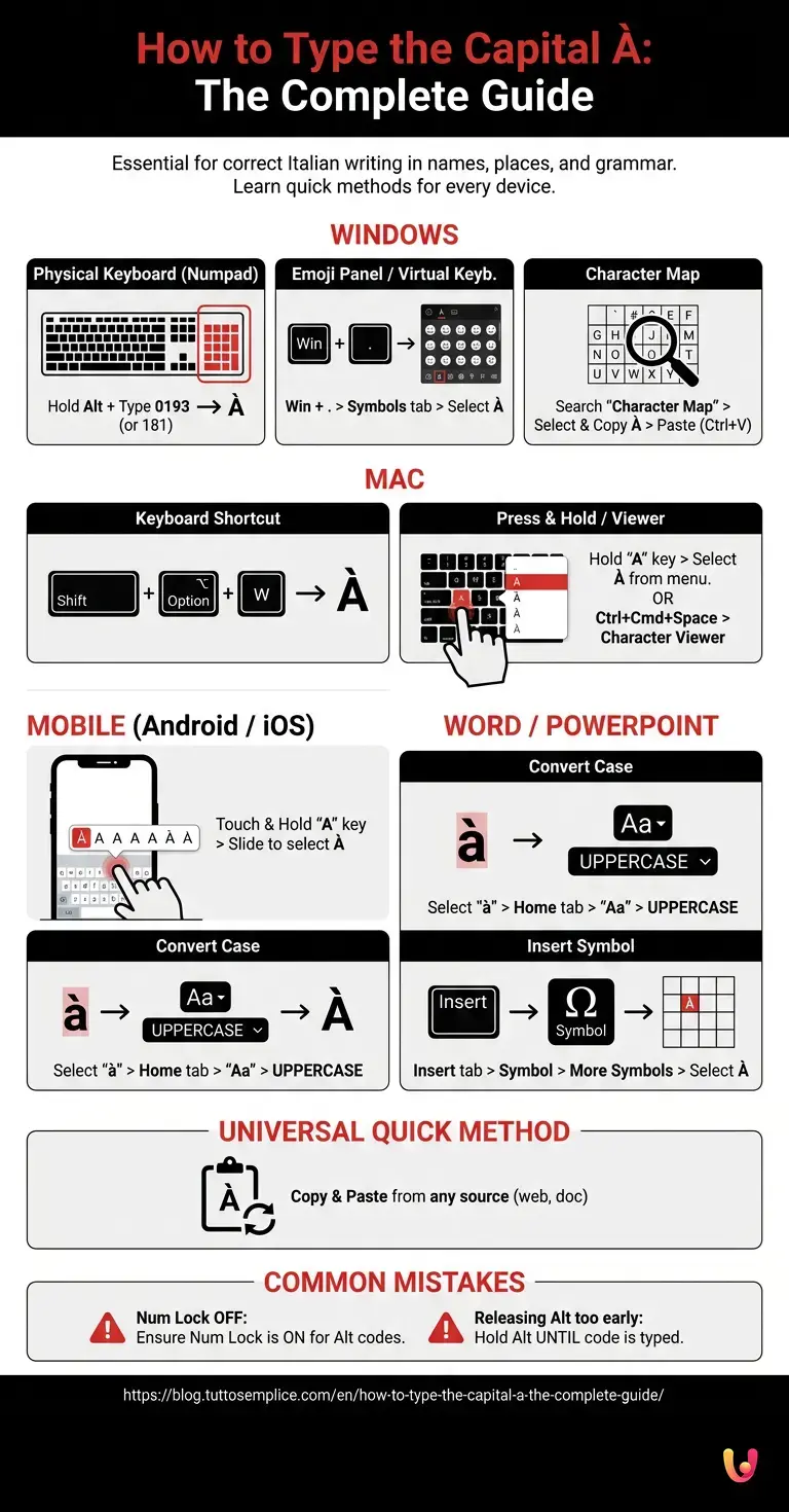 How to type the capital &Agrave;: the complete guide - Summary Infographic