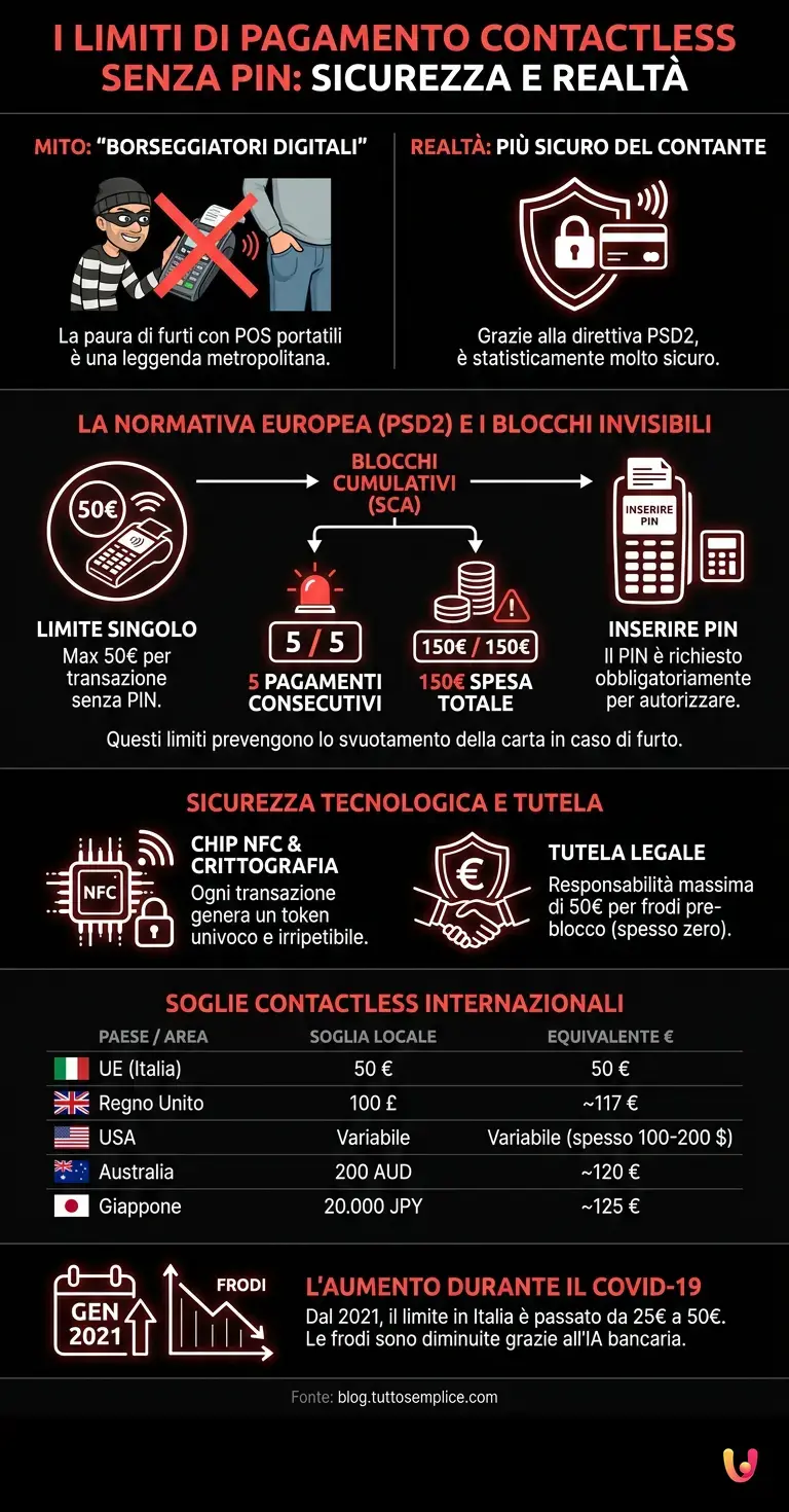 I limiti di pagamento contactless senza PIN: cosa c'&egrave; da sapere - Infografica riassuntiva