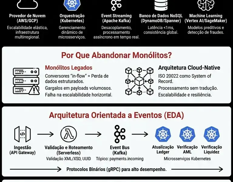 Infografica: Infraestruturas Cloud-Native para Pagamentos ISO 20022: Guia de Arquitetura em Tempo Real