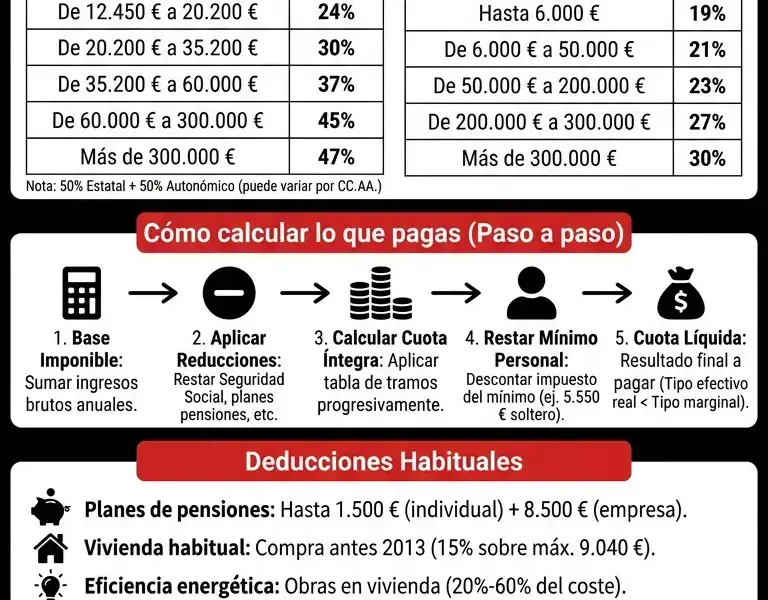 Infografica: IRPF 2026: Tramos actualizados y c&oacute;mo calcular lo que pagas