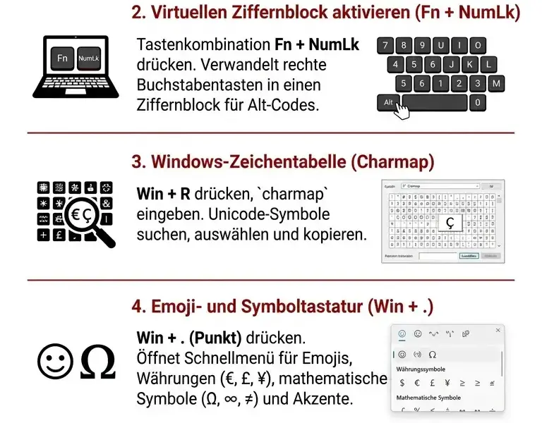 Infografica: Laptop-Tastatur: So geben Sie Sonderzeichen ohne Ziffernblock ein