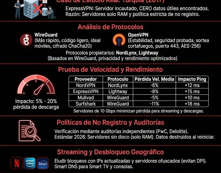 Infografica: Las Mejores VPN en 2026: Comparativa Independiente de Velocidad, Privacidad y Precio