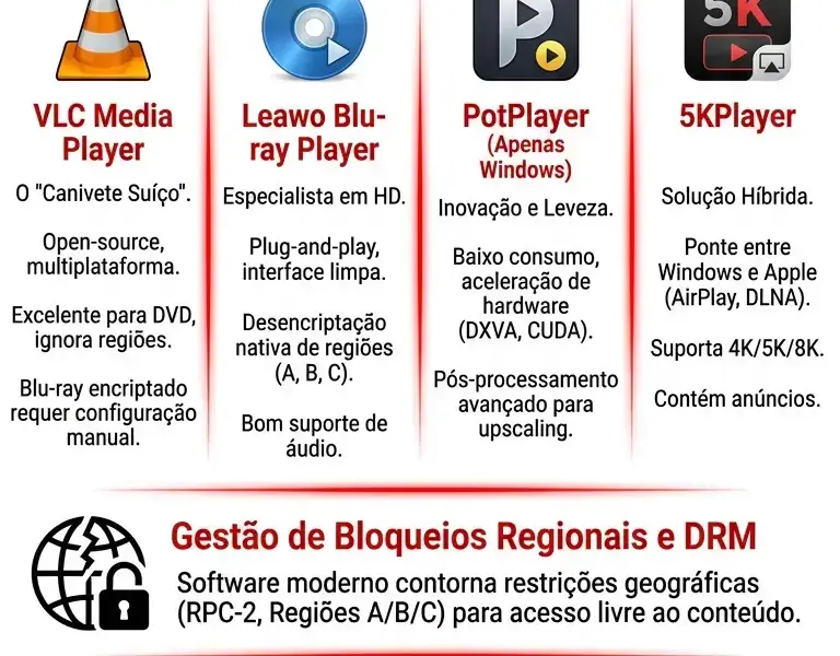 Infografica: Leitores de DVD e Blu-ray Gr&aacute;tis: Top Software Windows 11 e Mac