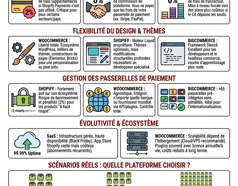 Infografica: Les meilleures plateformes e-commerce&nbsp;: Shopify vs WooCommerce vs BigCommerce