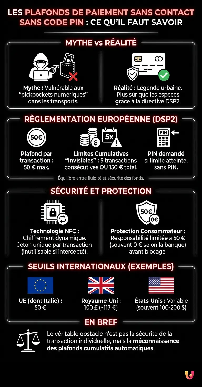 Les plafonds de paiement sans contact sans code PIN : ce qu'il faut savoir - Infographie r&eacute;sumant