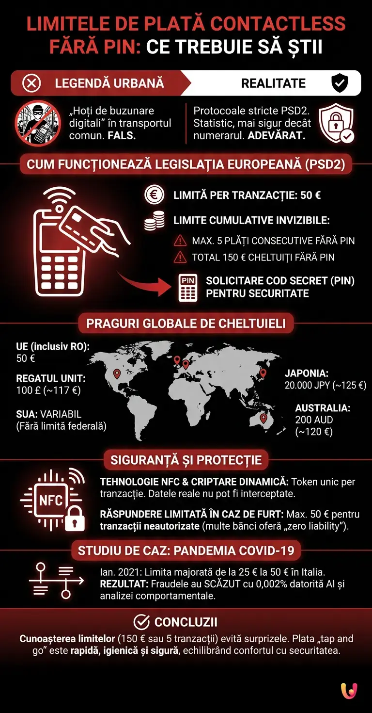 Limitele de plată contactless fără PIN: ce trebuie să știi - Infografic rezumativ