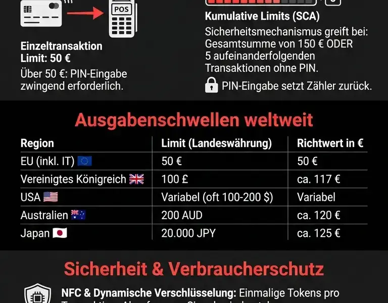 Infografica: Limits f&uuml;r kontaktloses Bezahlen ohne PIN: Was Sie wissen m&uuml;ssen