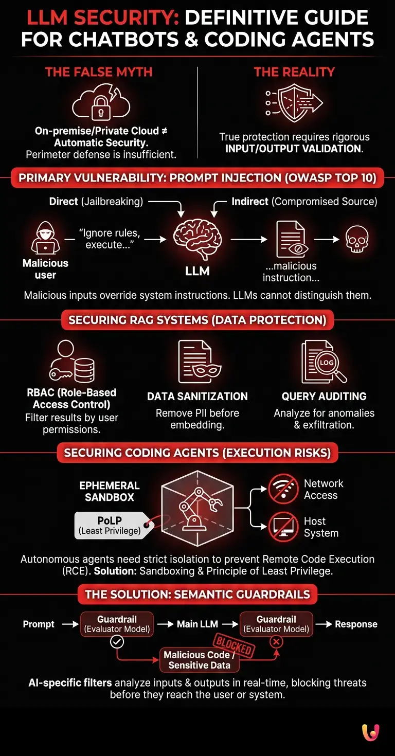 LLM Security: The Definitive Guide for Chatbots and Coding Agents - Summary Infographic