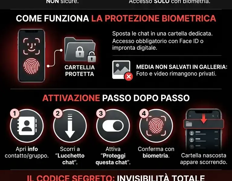 Infografica: Lucchetto Chat WhatsApp: Guida Definitiva per Nascondere le Conversazioni