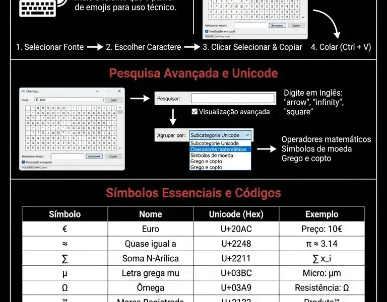 Infografica: Mapa de caracteres do Windows: guia completo do charmap e automa&ccedil;&atilde;o