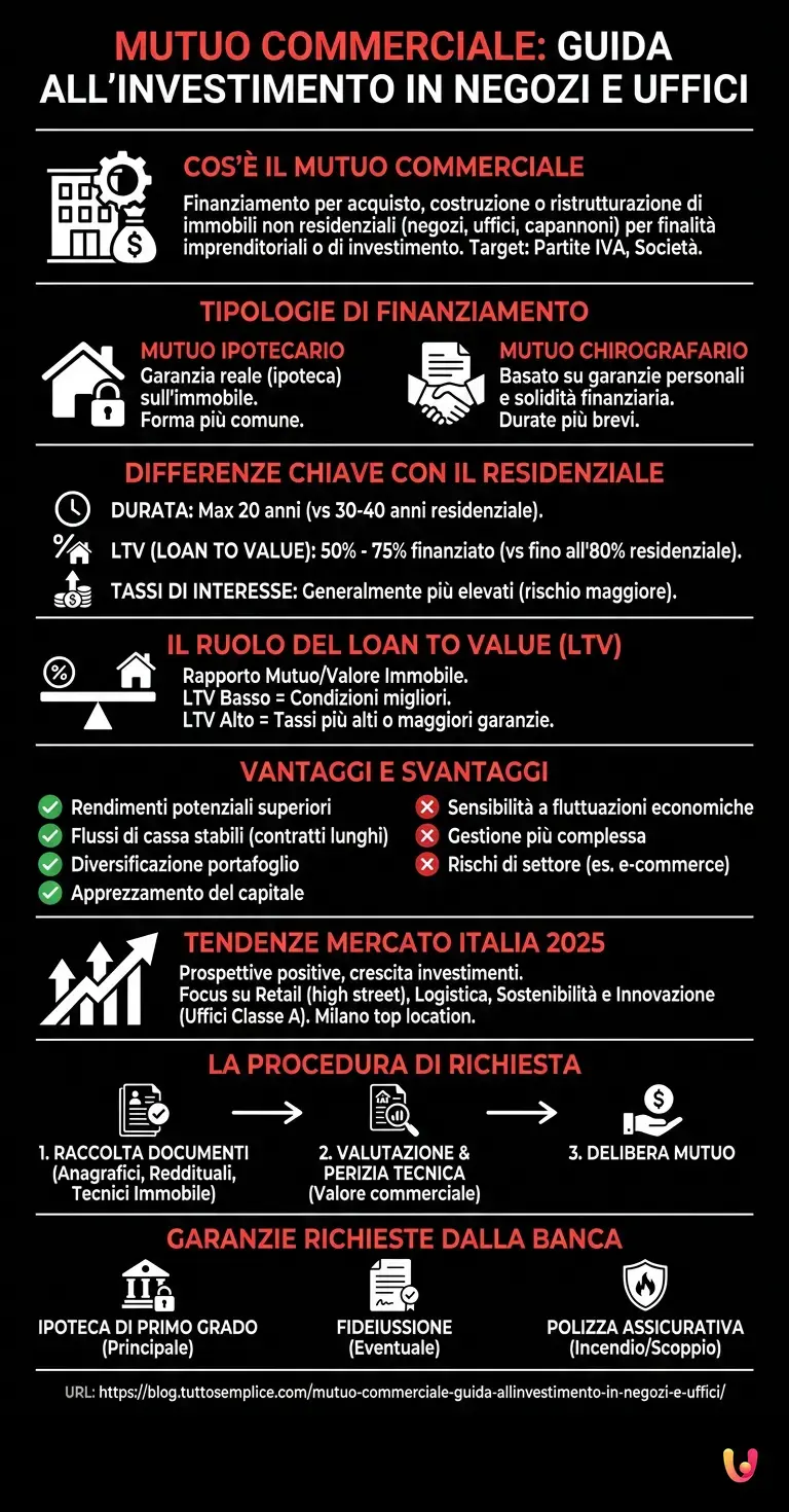 Mutuo Commerciale: Guida all'Investimento in Negozi e Uffici - Infografica riassuntiva