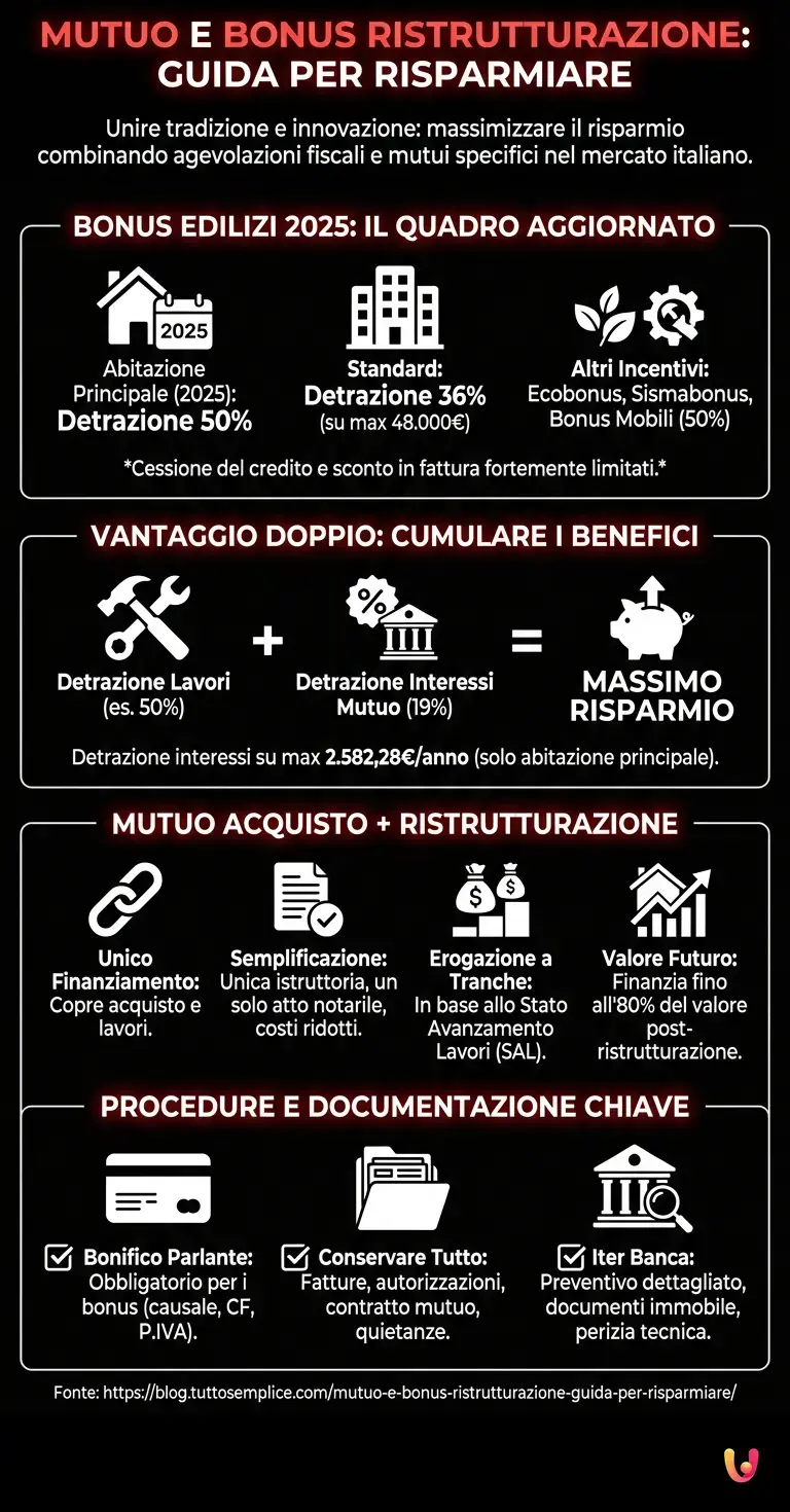 Mutuo e Bonus Ristrutturazione: Guida per Risparmiare - Infografica riassuntiva