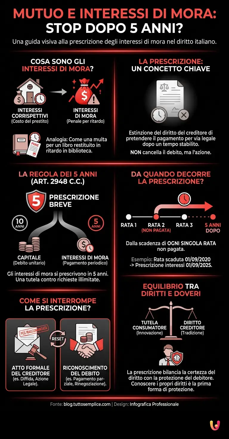 Mutuo e Interessi di Mora: Stop dopo 5 anni? - Infografica riassuntiva