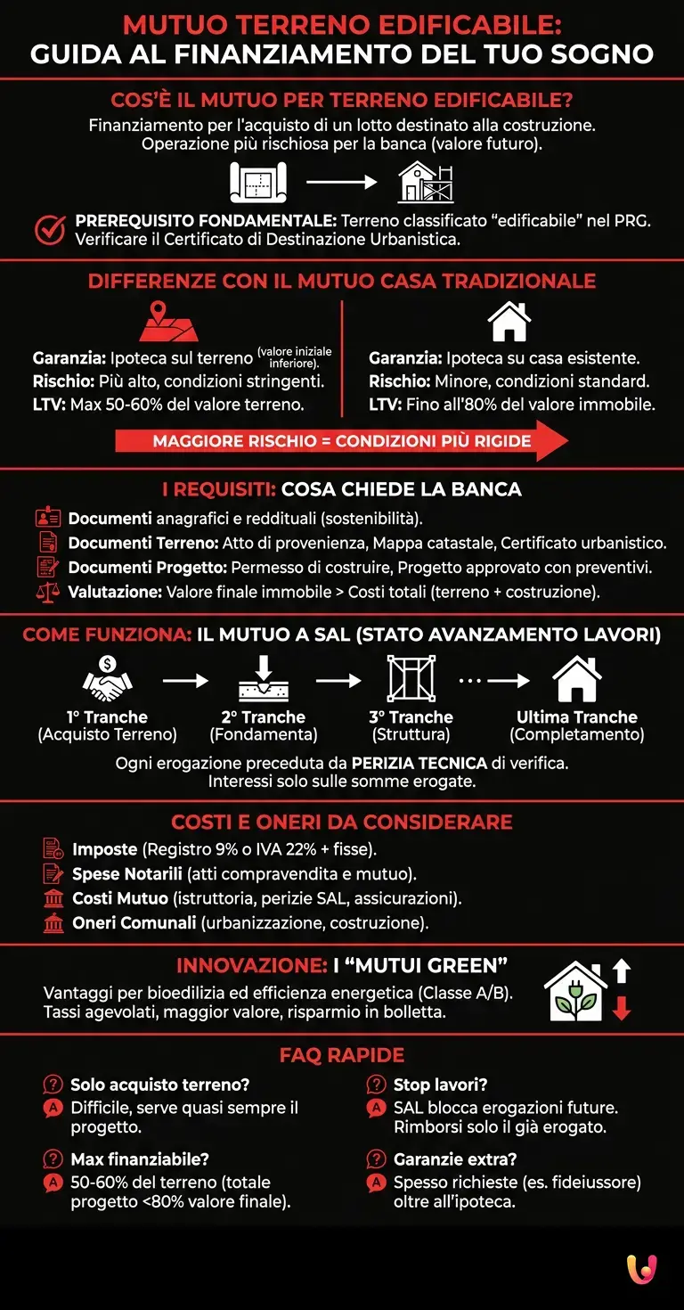 Mutuo terreno edificabile: guida al finanziamento del tuo sogno - Infografica riassuntiva