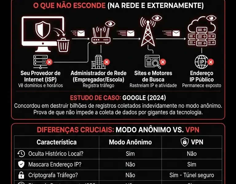 Infografica: Navega&ccedil;&atilde;o Privada: O Que a Navega&ccedil;&atilde;o An&ocirc;nima Realmente Esconde (e o Que N&atilde;o)