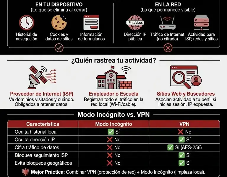 Infografica: Navegaci&oacute;n privada: Qu&eacute; oculta realmente (y qu&eacute; no) el modo inc&oacute;gnito