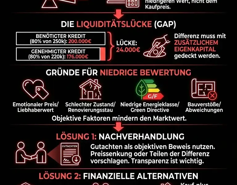 Infografica: Niedrige Wertermittlung: So retten Sie Ihre Baufinanzierung und managen den Beleihungsauslauf (LTV)
