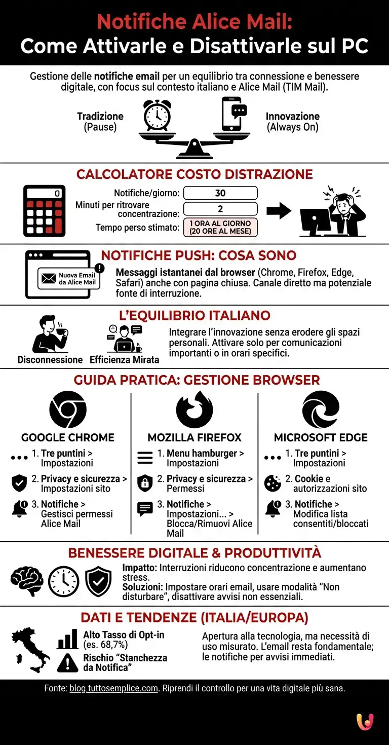 Notifiche Alice Mail: Come Attivarle e Disattivarle sul PC - Infografica riassuntiva