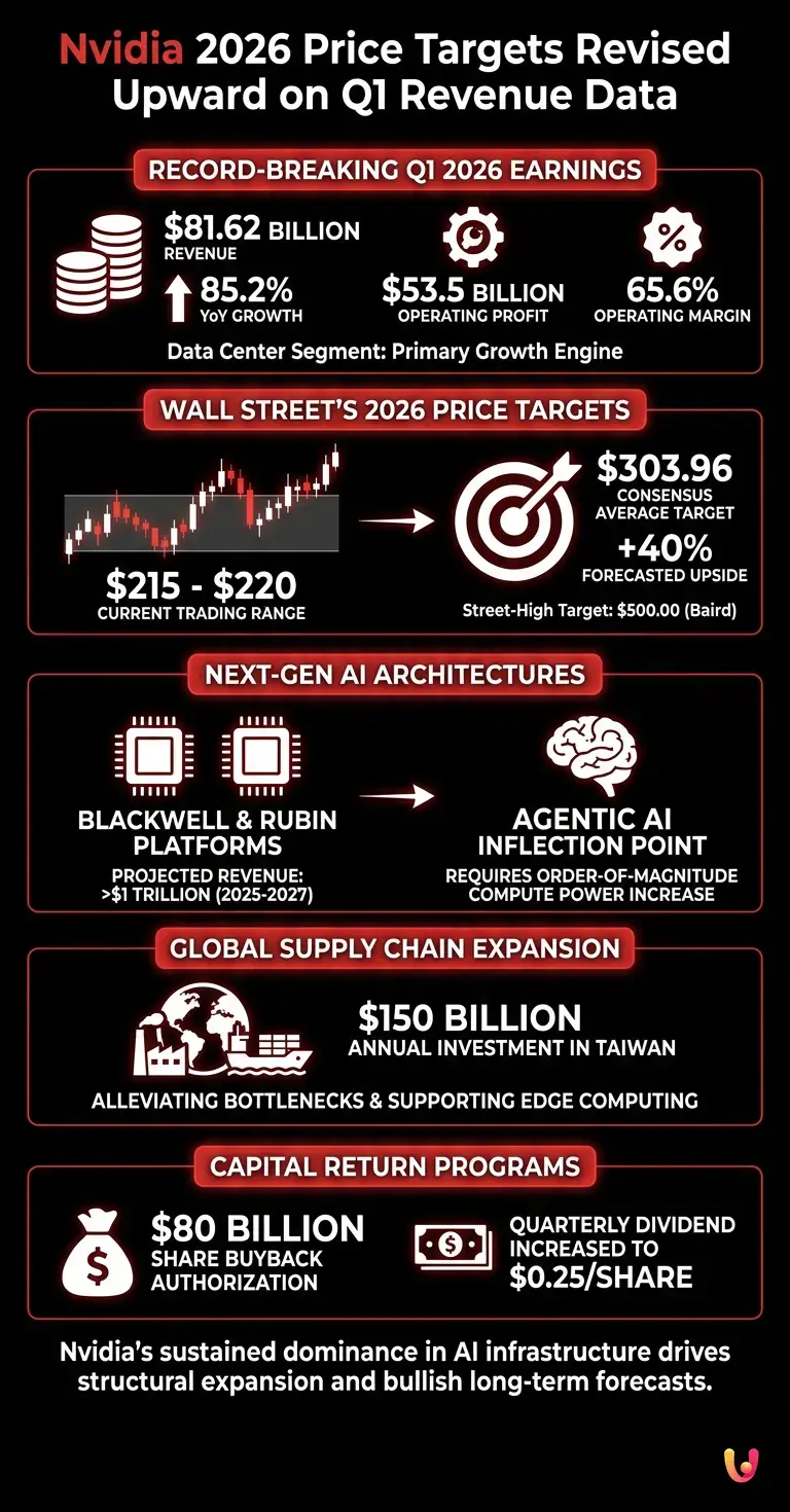 Nvidia 2026 Price Targets Revised Upward on Q1 Revenue Data - Summary Infographic