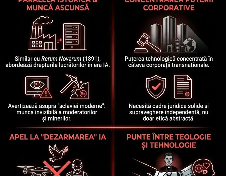 Infografica: O enciclică a Vaticanului abordează etica inteligenței artificiale și exploatarea forței de muncă.