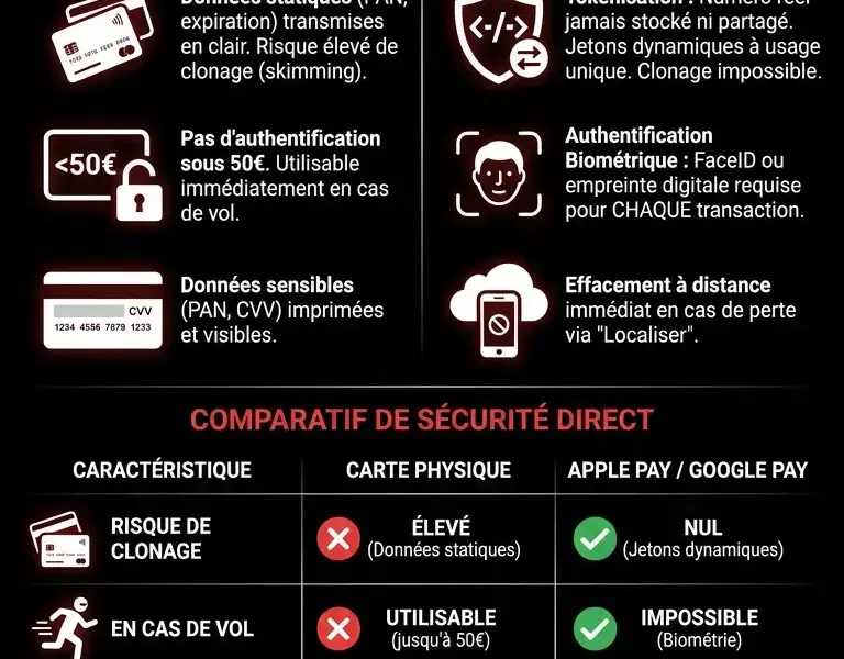 Infografica: Paiement sans contact physique vs Apple Pay et Google Pay : quelle m&eacute;thode est la plus s&ucirc;re ?