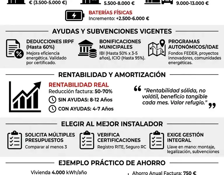 Infografica: Placas solares casa 2026: precio, ayudas y rentabilidad real