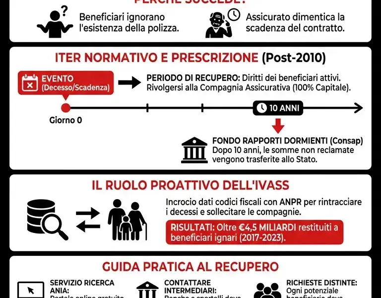 Infografica: Polizze Vita Dormienti in Italia: Guida Completa al Recupero e Normativa