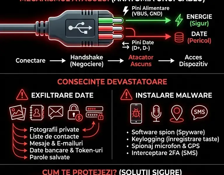 Infografica: Porturi USB &icirc;n aeroport: capcana invizibilă care &icirc;ți fură datele