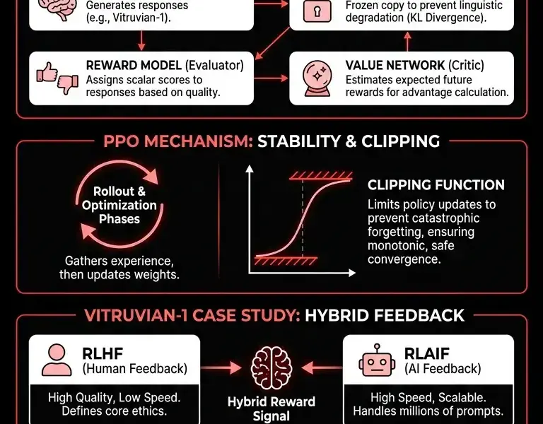 Infografica: PPO and Reinforcement Learning in LLM Fine-Tuning: Vitruvian-1