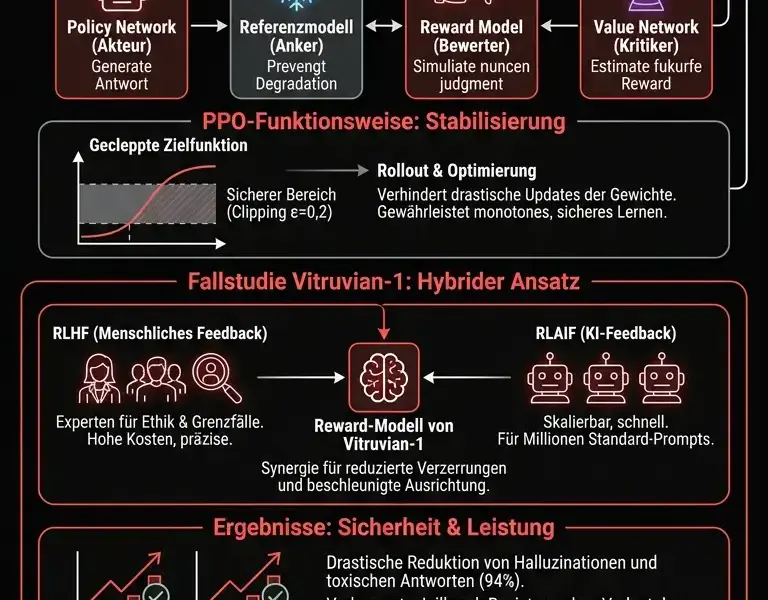 Infografica: PPO und Reinforcement Learning beim Fine-Tuning von LLMs: Vitruvian-1