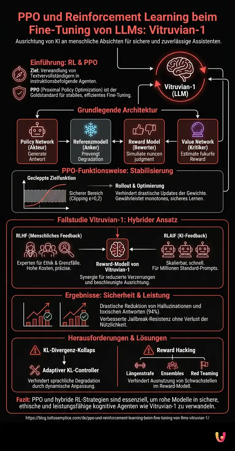 PPO und Reinforcement Learning beim Fine-Tuning von LLMs: Vitruvian-1 - Zusammenfassende Infografik