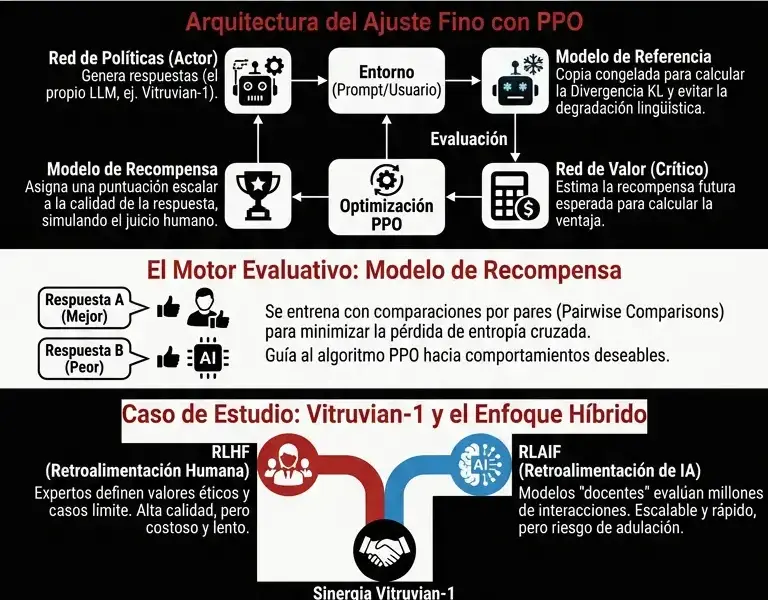 Infografica: PPO y Aprendizaje por Refuerzo en el Ajuste Fino de LLM: Vitruvian-1