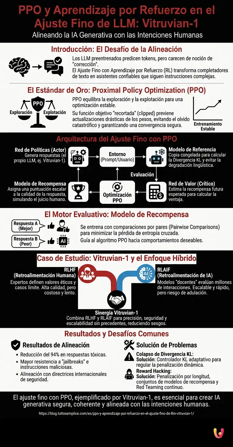 PPO y Aprendizaje por Refuerzo en el Ajuste Fino de LLM: Vitruvian-1 - Infograf&iacute;a resumen