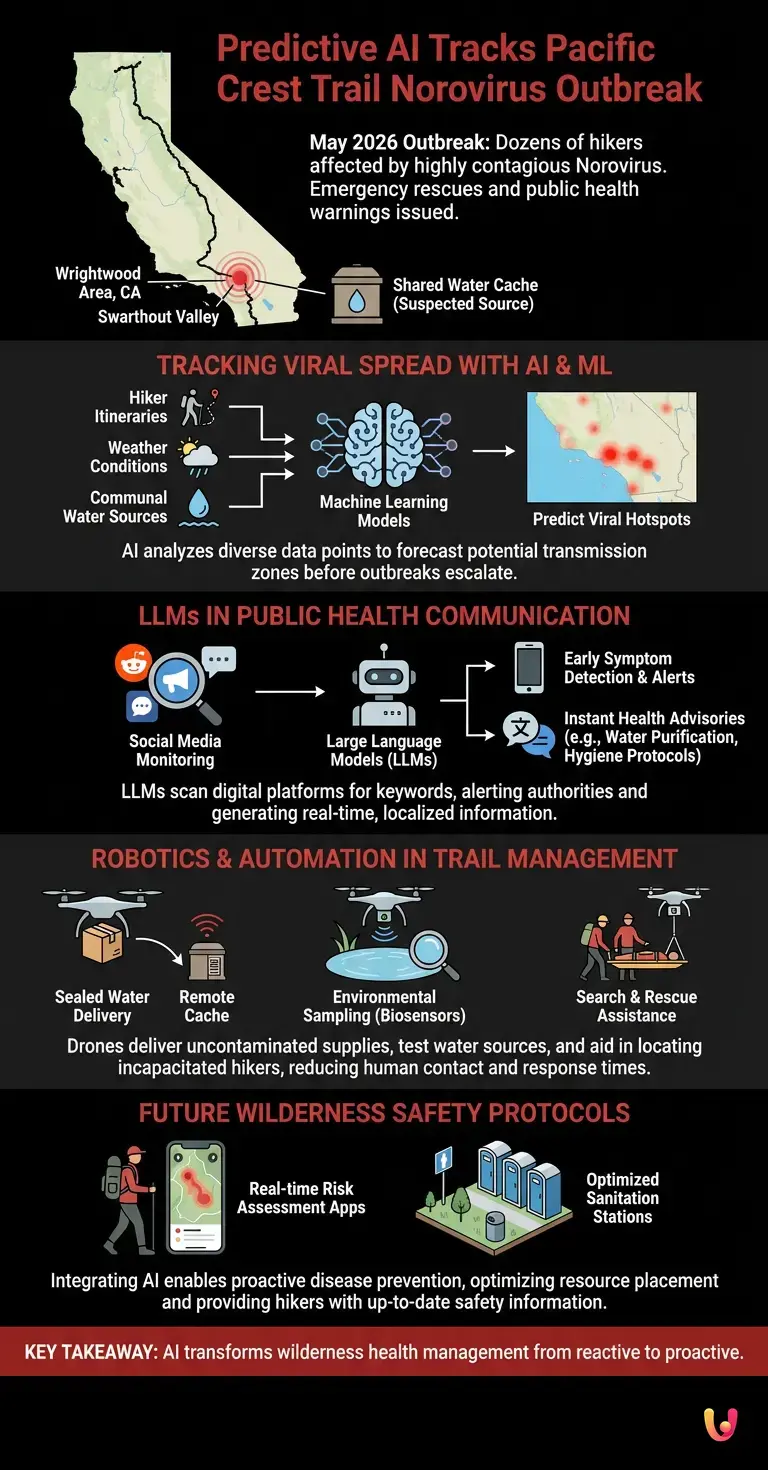Predictive AI Tracks Pacific Crest Trail Norovirus Outbreak - Summary Infographic