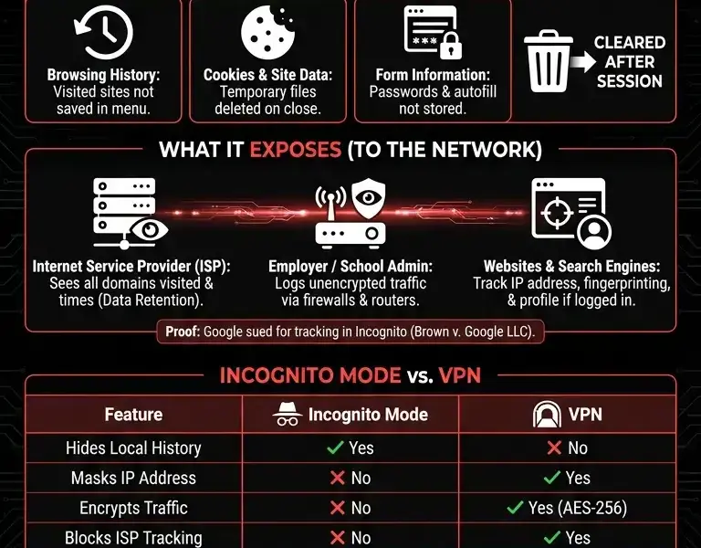 Infografica: Private Browsing: What Incognito Mode Really Hides (and What It Doesn't)