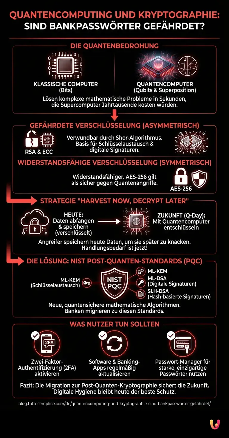 Quantencomputing und Kryptographie: Sind Bankpassw&ouml;rter gef&auml;hrdet? - Zusammenfassende Infografik