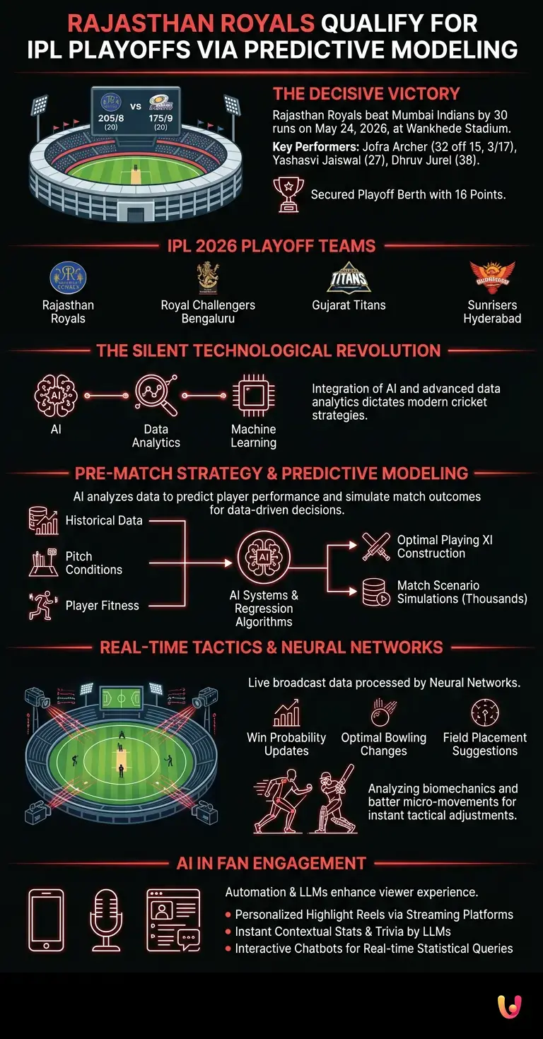 Rajasthan Royals Qualify for IPL Playoffs via Predictive Modeling - Summary Infographic